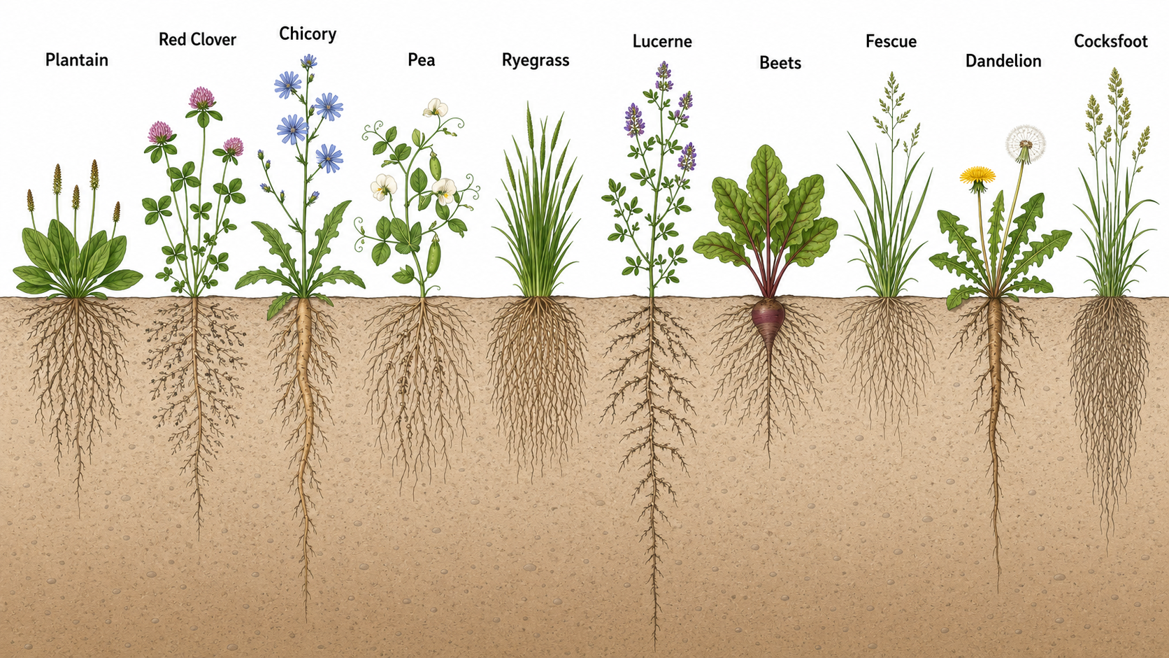 A genuinely diverse sward - grasses, clovers, plantain, chicory and herbs together
